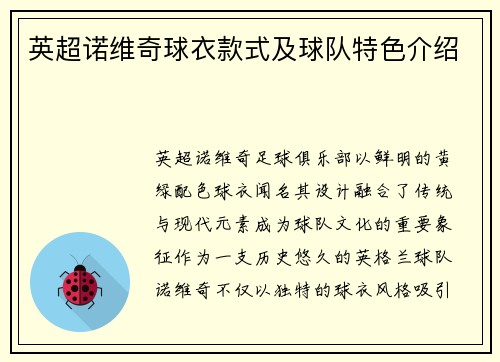 英超诺维奇球衣款式及球队特色介绍